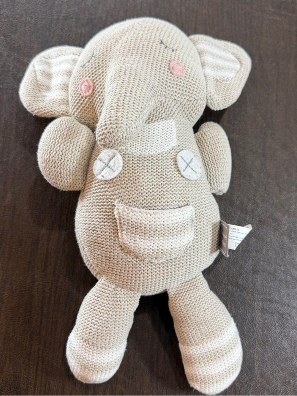 Living Textile Theodore Elephant Plush - Cream with Pink Accents